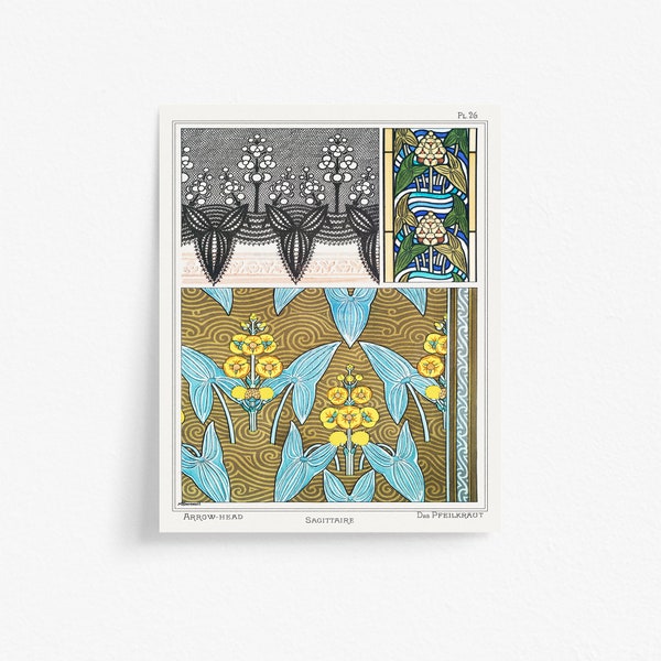 Antique Arts & Crafts Style Printable Wall Art Nouveau Design | Victorian Craftsman Decor, Aquatic Flower Motif by Maurice Pillard Verneuil