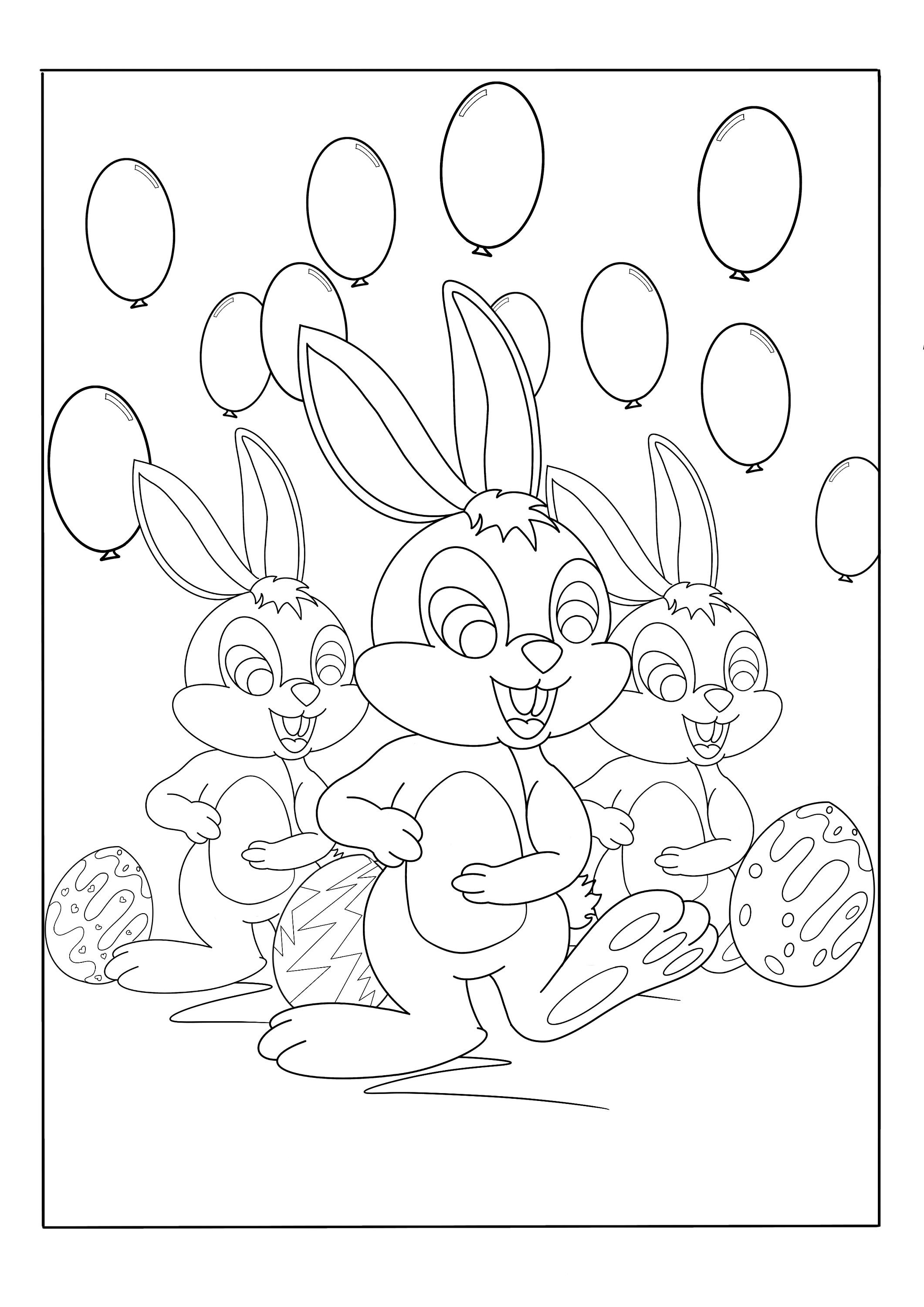 Four Easter Bunny Colouring Pages | Etsy