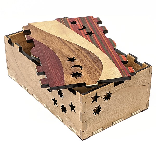 Red Small Wood Stash Box Keepsake Box Modern Box Art Deco Inlaid Marquetry Box