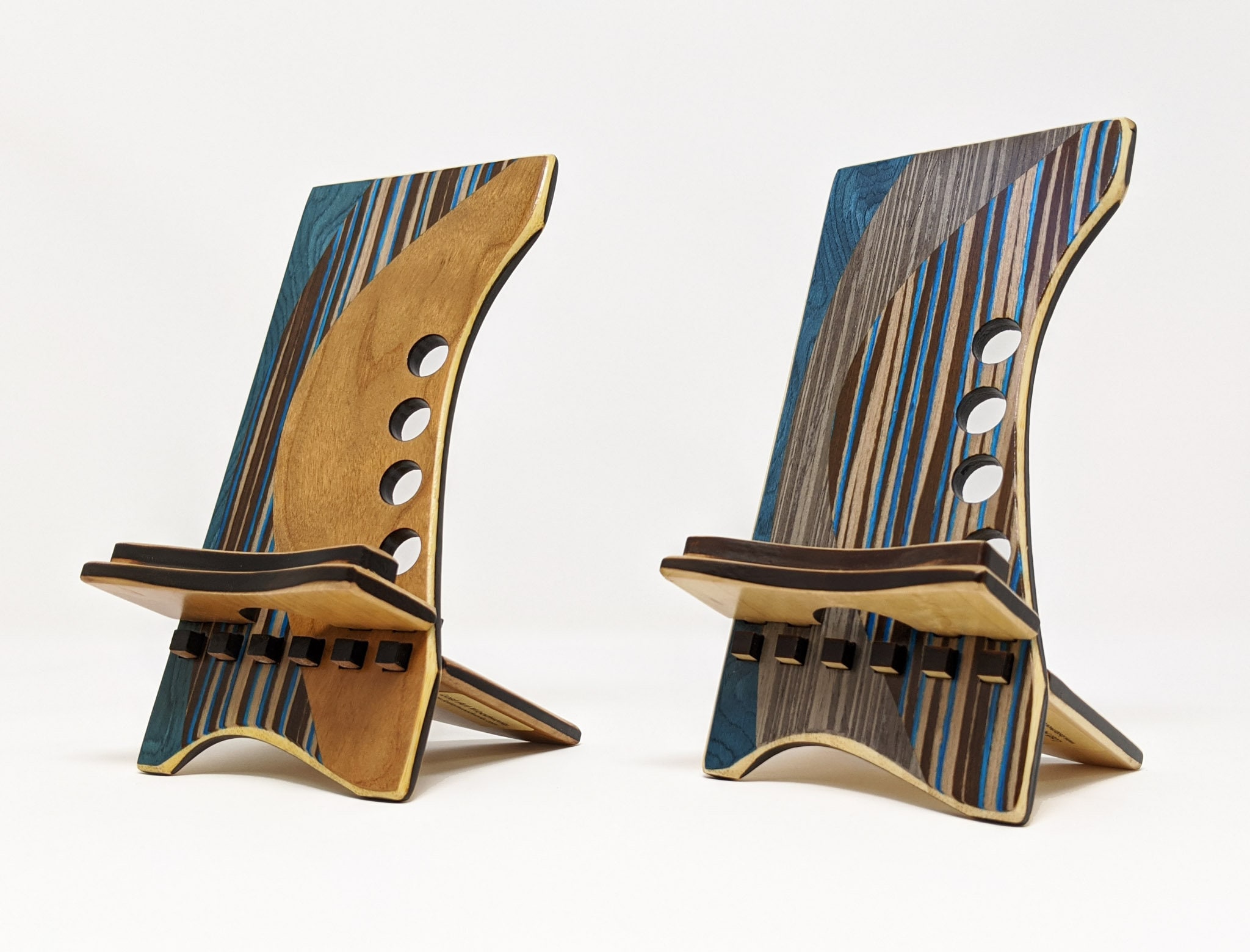 Blue Wood Marquetry Inlaid Phone Stand Wood Phone Stand Bamboo Phone Stand Wood Cell Phone Stand art deco gift
