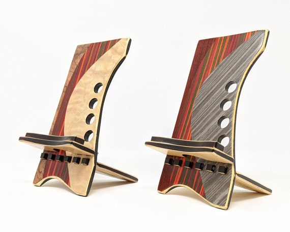 Marquetry Inlaid Wood Phone Stand - Art Deco iPhone Holder