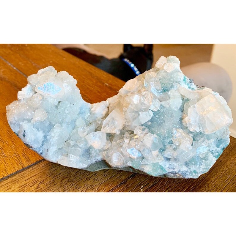 Blue Zeolite Crystal Quartz Geode Cluster Etsy