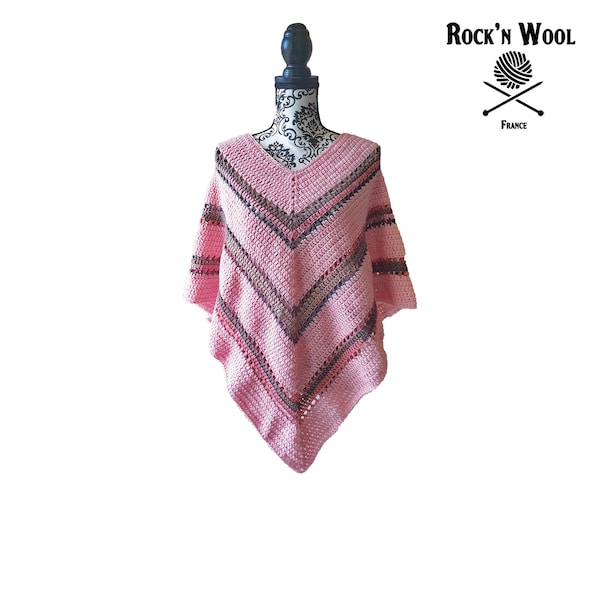 Poncho au crochet Abigail rose et marron