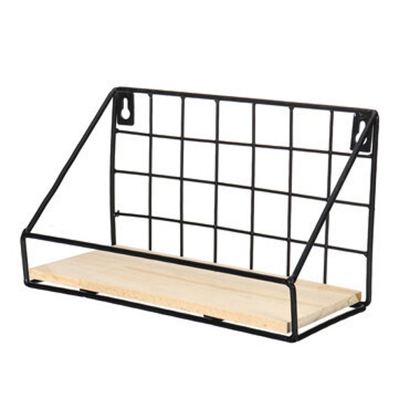 Industrial Floating Shelves Wood Metal Wall Hanging Rack Etsy