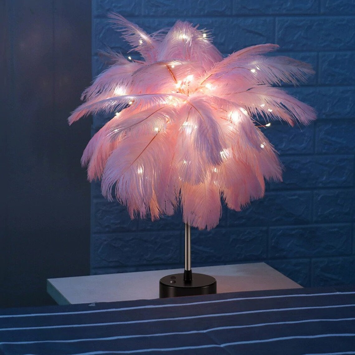 Creative Feather Table Lamp Warm White Light Tree Feather Etsy
