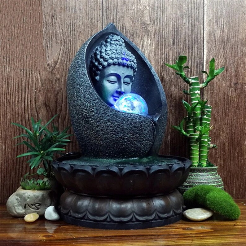 Indoor Running Water Fountains Handmade Buddha Statue Desktop Etsy
