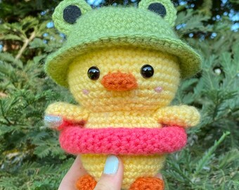 Crochet Duck With Floatie and Frog Hat