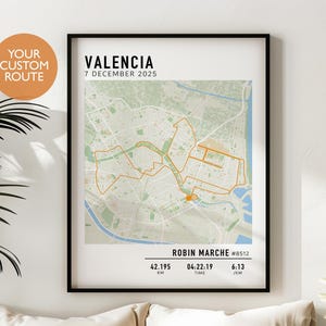 Valencia Marathon Map Poster, Valencia Marathon 2025 Route, Custom Marathon Route Map, Strava or GPX Map My Run, Runner Gift Map
