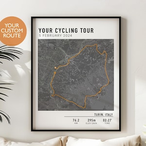 Custom Cycling Route Map, Any Bike Ride, Strava Route, Gift for Cyclist, Cycling Map GPX, Tracked Bike Ride, Personalized Cycling Poster Art