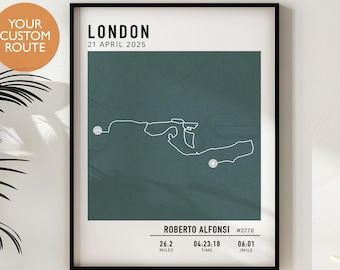 Impression personnalisée du marathon de Londres 2025, carte-cadeau du marathon de Londres, n'importe quelle affiche de carte du marathon, impression personnalisée de carte du parcours du marathon, carte cadeau pour les coureurs