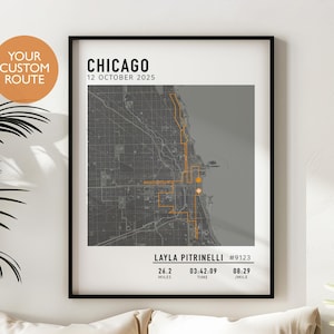 Chicago Marathon Map Poster, Chicago Marathon 2025 Route, Custom Marathon Route Map, Strava or GPX Map My Run, Half Marathon Runner Gift Map