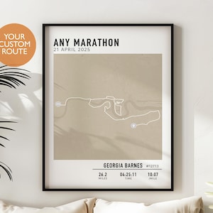Any Marathon Map Poster, Custom Run Route Map, Strava or GPX Map My Run, Custom Marathon Route Map Print, Gift for Runners Map, Runner Gift