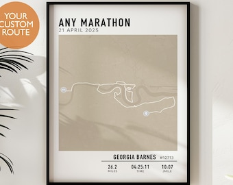 Any Marathon Map Poster, Custom Run Route Map, Strava or GPX Map My Run, Custom Marathon Route Map Print, Gift for Runners Map, Runner Gift