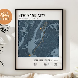 New York Marathon-kartaaffisch, NYC Marathon 2025-rutt, anpassad maratonruttkarta, Strava- eller GPX-karta Min löpning, halvmaraton, löparpresentkarta