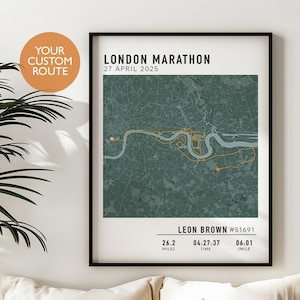 Poster carte du marathon de Londres, parcours du marathon de Londres 2025, carte du parcours du marathon personnalisé, carte Strava ou GPX Ma course, semi-marathon, carte cadeau coureur