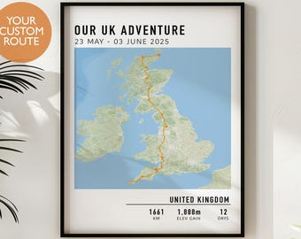 Multi-Day Cycling Custom Map Print, Any Bike Ride, Strava, Gift for Cyclist, Cycling Map, Tracked Bike Ride, Personalized Cycling Poster