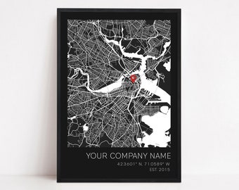 New Business Gift, Business Location Map, Company Locations, Company Anniversary Print, Business Anniversary Print, Small Business Gift Map