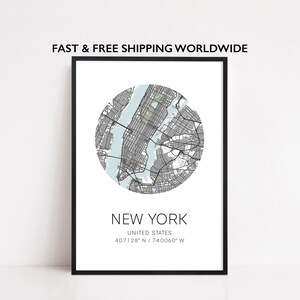 Carte de la ville de New York, impression de carte de New York, impression de carte de Manhattan, impression de carte minimaliste, impression de bureau, affiche de carte moderne, impression de carte de New York Art de New York