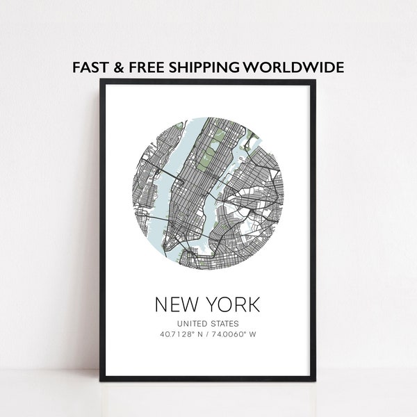 New York City Map, NY Map Print, Manhattan Map Print, Minimalist Map print, Office Print, modern map poster, New York Map Print New York Art