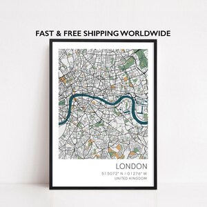 Carte de Londres, impression carte de Londres, impression de carte de Londres, carte minimaliste, plan de la ville natale, impression carte de la ville, impression carte moderne, art mural Londres, art de Londres