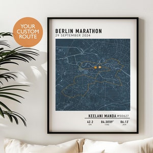 Affiche de carte du marathon de Berlin, parcours du marathon de Berlin 2024, carte du parcours du marathon personnalisée, carte Strava ou GPX Ma course, semi-marathon, carte cadeau coureur