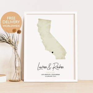 Personalisierter Verlobungs Karte Druck, Geschenk für Paar, Verlobung, Geschenk für Paar, Jahrestag, Geschenk für Mann, Aquarell, Wanddekoration
