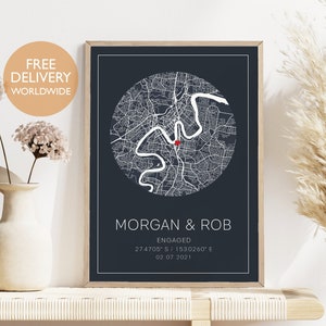 Minimalist Engagement Gift for Couple, Wall Art, Home Decor Gift, Engagement Memorable Gift, Present for Engagement, Love Map Gift, Custom