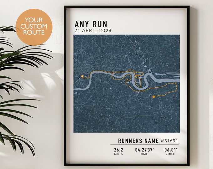Affiche de carte de marathon, carte d'itinéraire de course personnalisée, carte Strava ou GPX Ma course, impression de carte d'itinéraire de marathon personnalisée, cadeau pour coureur d'impression de carte de course sur piste