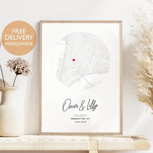 Presente de noivado personalizado para casal - digital, impressão de noivado, presente personalizado, impressão de localização de mapa, presente para noiva, presente exclusivo, decoração