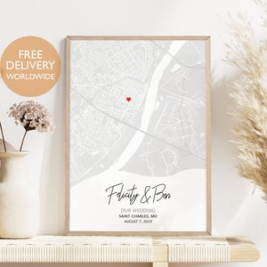 Bruiloft kaart print, huwelijkscadeau voor haar, gepersonaliseerde bruiloft kaart print, pasgetrouwde cadeau, huwelijkscadeau voor stel, trouwlocatie print, kaart