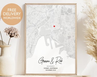 Wedding Map Print, Wedding Gift for Couple, Personalized Wedding Map Print, Newlywed Gift, Wedding Gift for Him, Wedding Location Print, Map