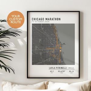 Poster de carte du marathon de Chicago, parcours du marathon de Chicago 2024, carte du parcours du marathon personnalisée, carte Strava ou GPX My Run, carte cadeau pour les coureurs de semi-marathon