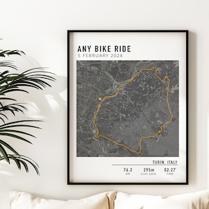 Benutzerdefinierte Radfahrkarte, jede Fahrradtour, Strava Route, Geschenk für Radfahrer, Fahrradkarte GPX, verfolgte Fahrradtour, personalisierte Fahrradposterkunst