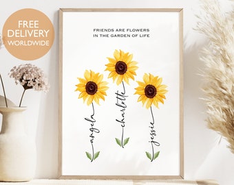 Friend Thank You Gift, Best Friends Gift, Friendship Custom Gift, Friends Were Flowers, Birthday Gift Friend, Best Friend Quote, Friend Art