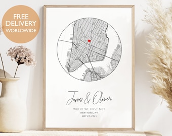 Where We First Met Map, Our First Kiss, First Date Map, Personalised Gift, Where it all began, Gift for Boyfriend, Gift for Girlfriend, Map