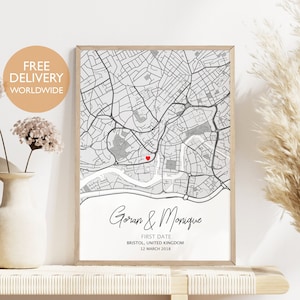 Carte où nous nous sommes rencontrés pour la première fois, premier rendez-vous, cadeau personnalisé, là où tout a commencé, cadeau pour petit ami, cadeau pour petite amie, carte premier rendez-vous, oeuvre d'art pour la maison