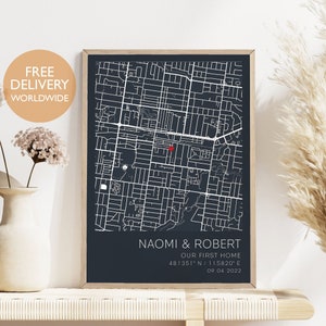 Stampa "La nostra prima casa", Decorazione per la casa, Mappa della casa dolce casa, Regalo di inaugurazione della casa per coppia, Regalo personalizzato per la nuova casa, Idea regalo per la prima casa, Mappa