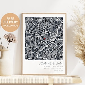 Where We First Met Map, First Date, Personalised Gift, Where it all began, First Anniversary Gift for Him, Our First Kiss, First Date Map