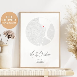 Carte du lieu où nous nous sommes rencontrés, premier rendez-vous, cadeau pour petit ami, premier baiser, cadeau personnalisé, lieu où tout a commencé, cadeau pour petite amie, carte