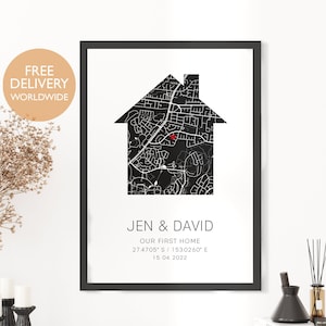 Einweihungsparty Geschenk für Paar, Geschenk für neuen Hausbesitzer, benutzerdefinierte Koordinaten Geschenk der Adresse, unsere erste Hauskarte, das erste Haus Geschenk, Home Art Decor