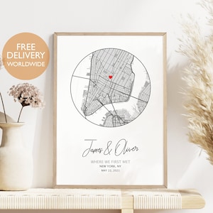 Carte où nous nous sommes rencontrés pour la première fois, notre premier baiser, carte pour le premier rendez-vous, cadeau personnalisé, là où tout a commencé, cadeau pour petit ami, cadeau pour petite amie, carte