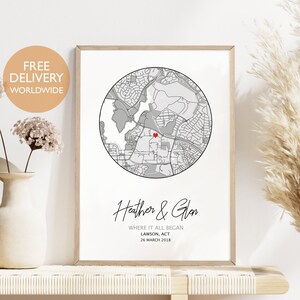Carte où tout a commencé, où nous nous sommes rencontrés, notre premier rendez-vous, cadeau personnalisé, cadeau pour petit ami, cadeau pour elle, carte premier rendez-vous, décoration d'intérieur