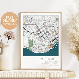 Regalo di benvenuto per i nuovi proprietari di casa, la nostra prima casa, regalo di inaugurazione della casa, la nostra prima mappa della casa, stampa dell'indirizzo, casa di famiglia, opere d'arte per la decorazione della casa