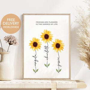 Friend Thank You Gift, Best Friends Gift, Friendship Custom Gift, Friends Were Flowers, Birthday Gift Friend, Best Friend Quote, Friend Art