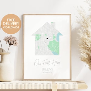 La nostra prima casa, regalo di inaugurazione della casa per coppia, regalo per la nuova casa, regalo personalizzato per la nuova casa, mappa della nostra prima casa, regalo per la prima casa, decorazioni artistiche per la casa