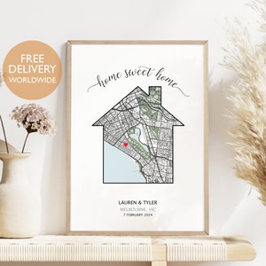 La nostra mappa della prima casa, Casa dolce casa, Regalo di inaugurazione della casa per coppia, Opera d'arte per la nuova casa, Regalo personalizzato per la nuova casa, Regalo per la prima casa, Decorazione artistica per la casa