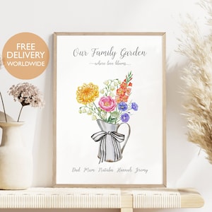 Gift for Mum, Family Birth Flower Bouquet, Family Birth Flower Print, Our Family Garden, Gift for Mom Flower Bouquet, Birth Month Print Gift