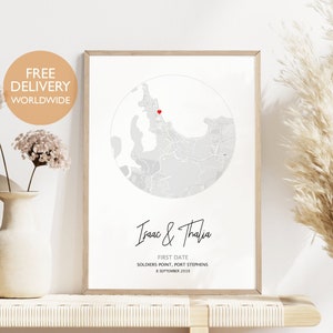 Erstes Date Karte, Jahrestagsgeschenk, wo wir uns trafen Karte, Hochzeitsgeschenk, erste Met Karte, Geschenk für Paar, Wanddekoration, personalisiertes Geschenk, Hauskunst