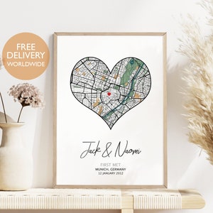 Impression de carte où nous nous sommes rencontrés, où nous sommes tombés amoureux, là où tout a commencé, cadeau d'anniversaire pour petit ami, cadeau carte personnalisé, décoration murale, carte