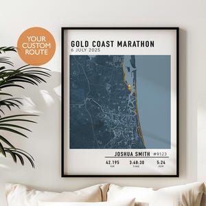 Gold Coast Marathon Map Poster, Custom Run Route Map, Strava or GPX Map My Run, Marathon Route Map Print, Tracked Run Map Print Runner Gift